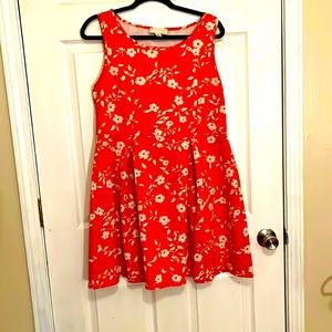 Forever 21+ Sleeveless Orange Floral Skater Dress w/Cut Out (1x)